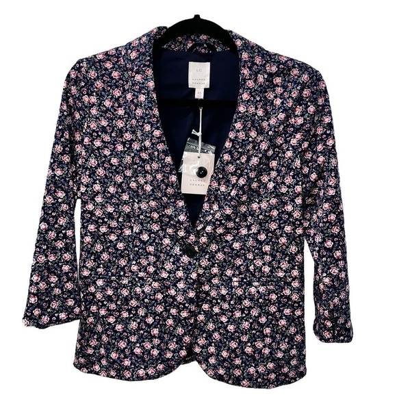 NWT Lauren Conrad Fitted Blazer | Navy Floral print | Size XS - Picture 1 of 8